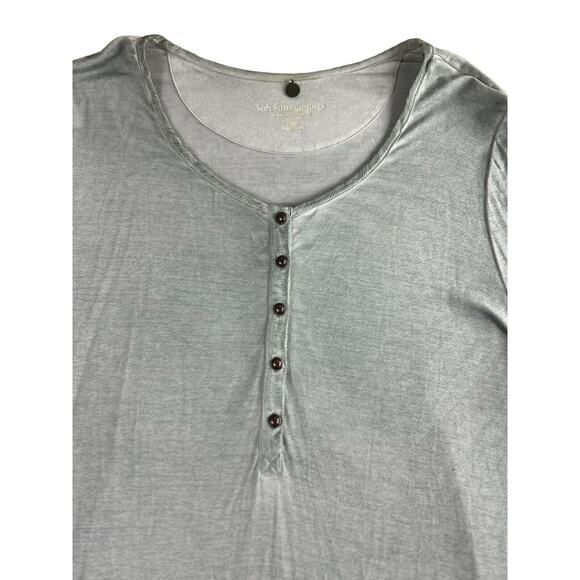 Soft Surroundings Sage Green Blouse Sz Large Silk Trim Roll Tab Sleeves Top - Picture 5 of 10